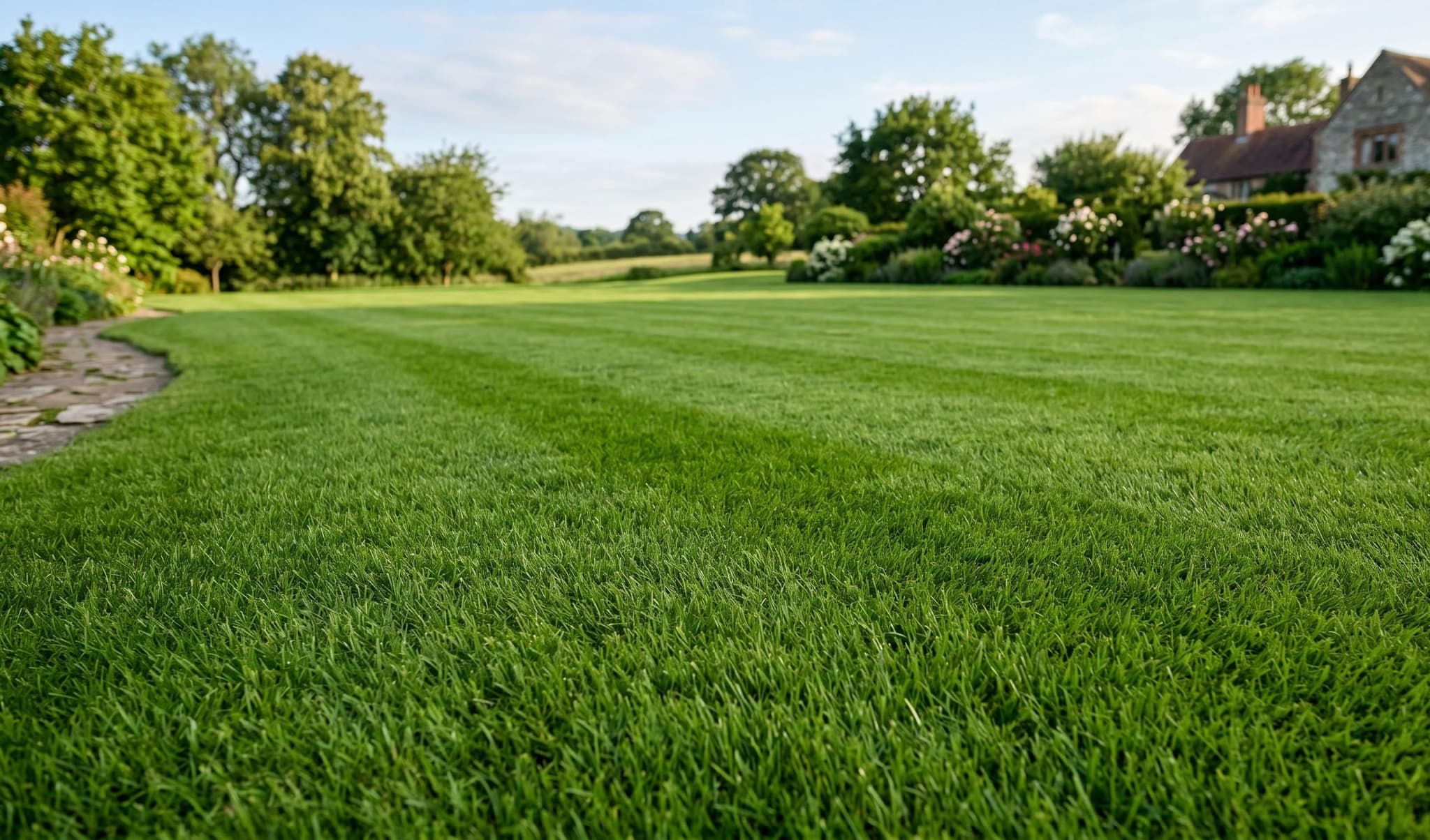 Calgary lawn after Tavial core aeration — visible plugs across the grass